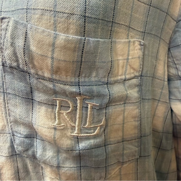 Lauren Ralph Lauren Blue Plaid Shirt Dress Tunic Button Down Roll Sleeve L - Picture 4 of 11